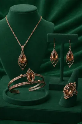 Picture of Kadın Bakır Bileklik Kolye Yüzük Küpe Takım Seti ( Damla Model )